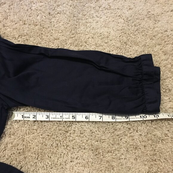 Dark Navy Blue 100% Cotton Ruffled Maestro 3/4 Sleeve Button Up Shirt - Picture 15 of 15